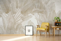 Tropical Banana Leaf Wallpaper | Beige Leaf Wall Design– Peel and Stick image 1