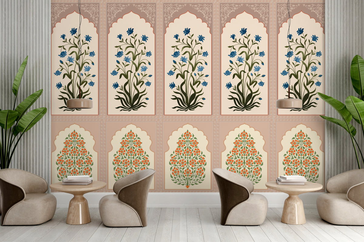 Mughal Floral Arch Style Indian Wallpaper Luxurious Peel and Stick Home Decor