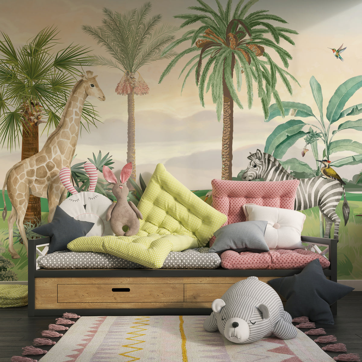 Cute Animal Safari Kids Wallpaper Self Adhesive Jungle Theme Wall Accent