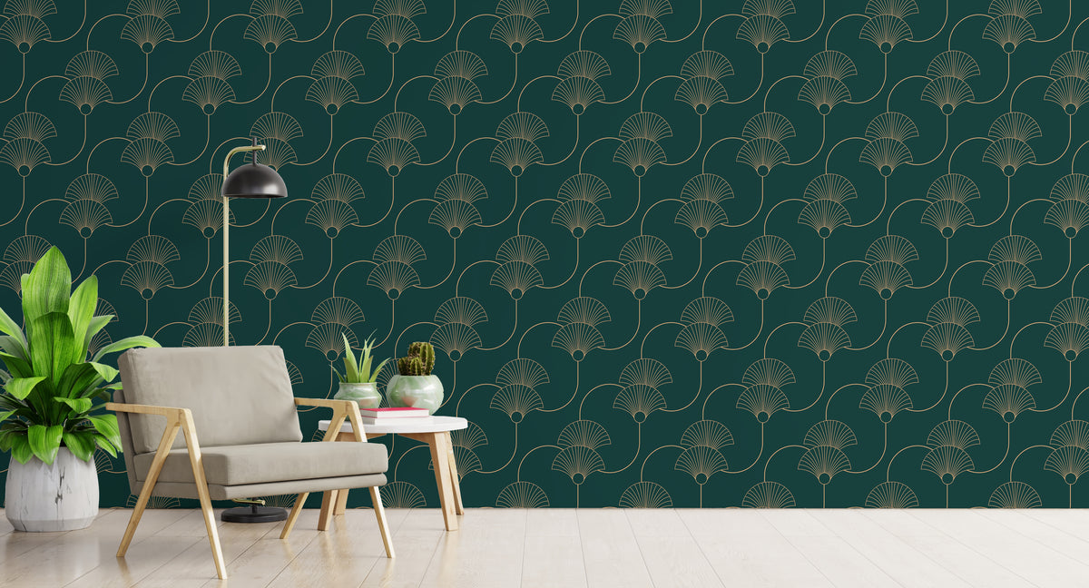 Teel Green Repeat Pattern Removable Art Deco Wallpaper