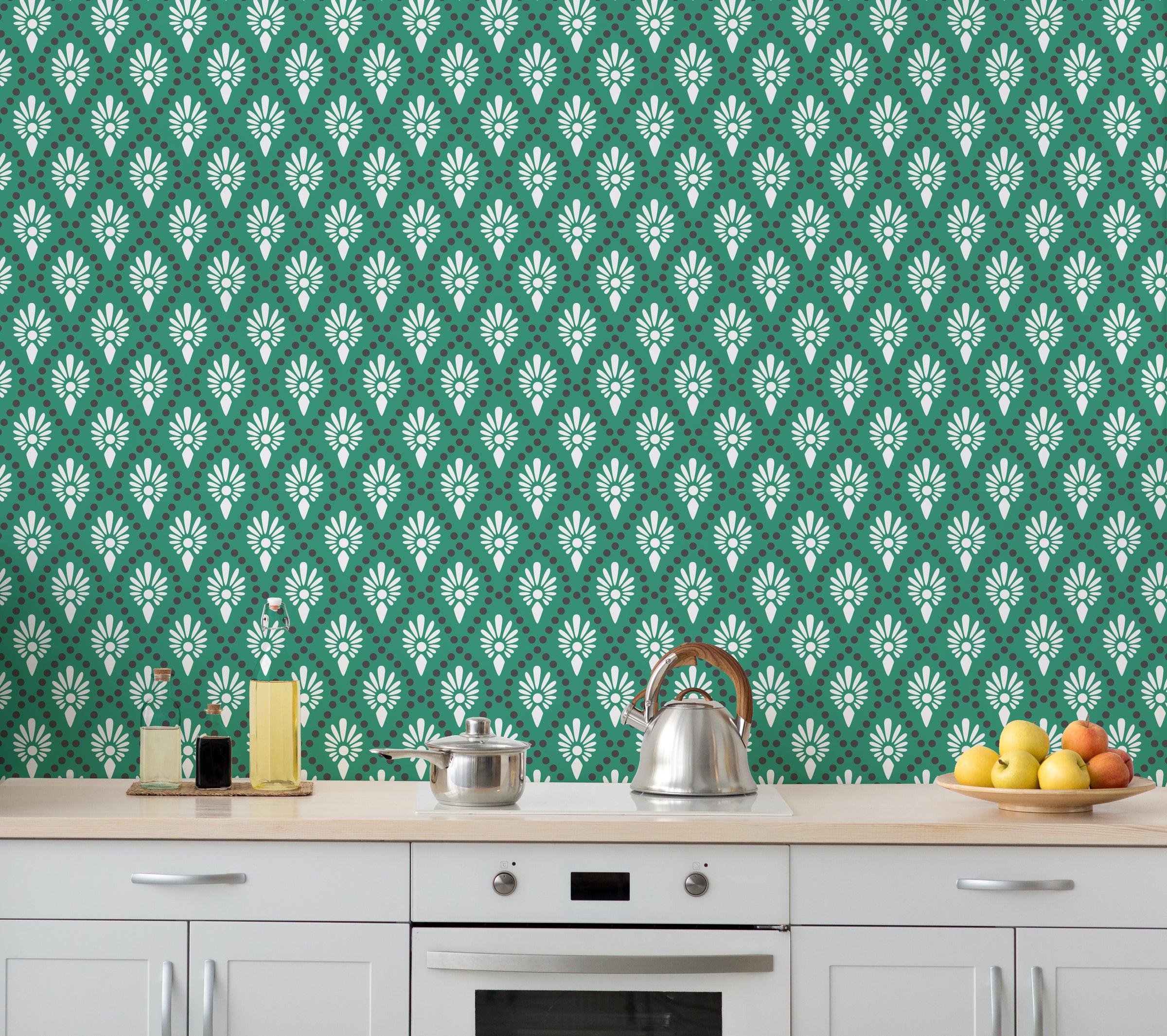 Art Deco Peel and Stick Wallpaper | Green Floral Artistic Wall Decor