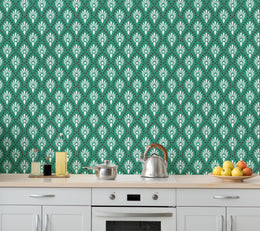 Art Deco Peel and Stick Wallpaper | Green Floral Artistic Wall Decor