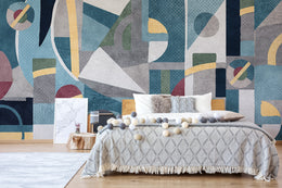 Geometric Wall Art Wallpaper | Blue And Yellow Removable Accent Decor