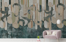 Textured abstract wallpaper in teal and beige shades for sophisticated lounge room