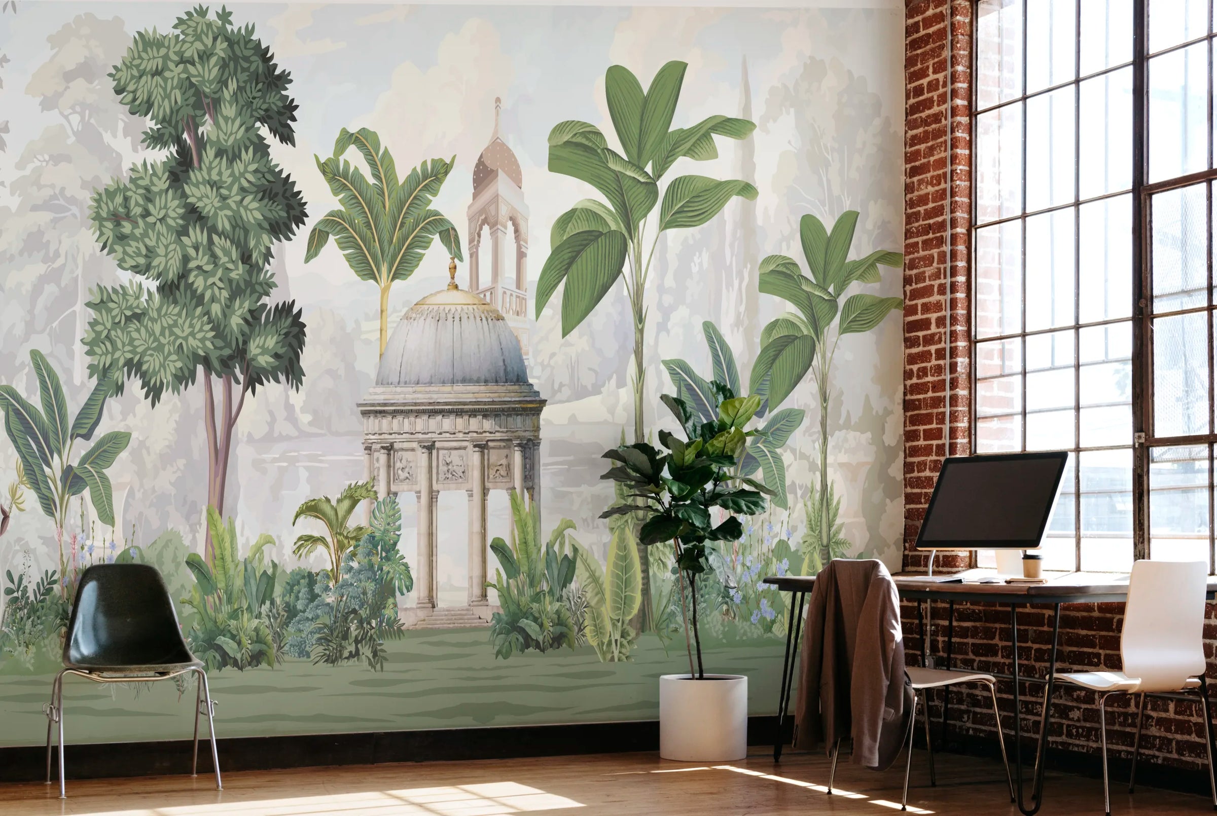 Vintage Palace Garden Mural | Green Inidan Peel and Stick Wallpaper image 6