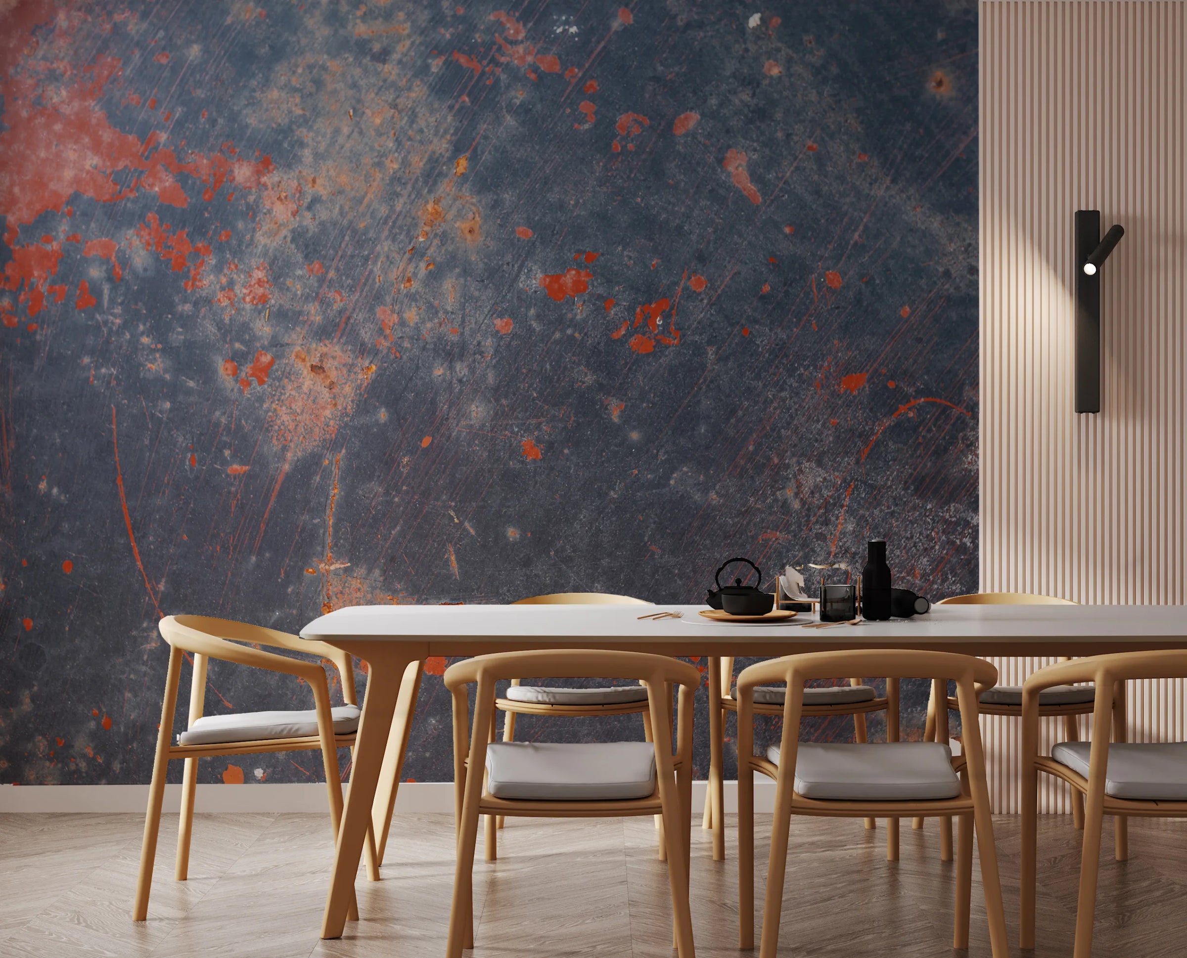 Industrial Rust Texture Wallpaper | Navy Blue & Burnt Orange | Grunge Wall Mural – Peel and Stick Removable | Loft Office Decor image 0