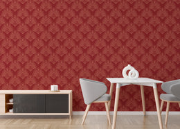 Art Deco Damask Design|Red Vintage Peel and Stick Wallpaper image 5