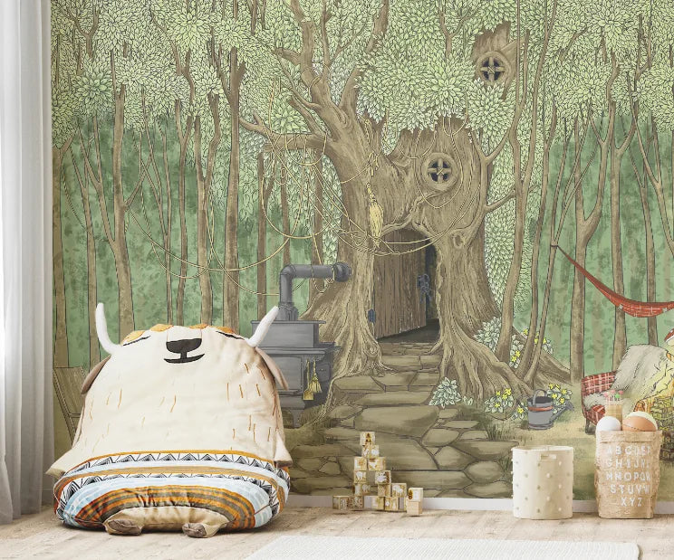 Green Treehouse Toddler Wallpaper Mural image 4