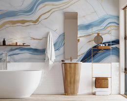 Abstract Blue Gold Marble Wall Decor| Modern Kitchen Removable Wallpaper image 3