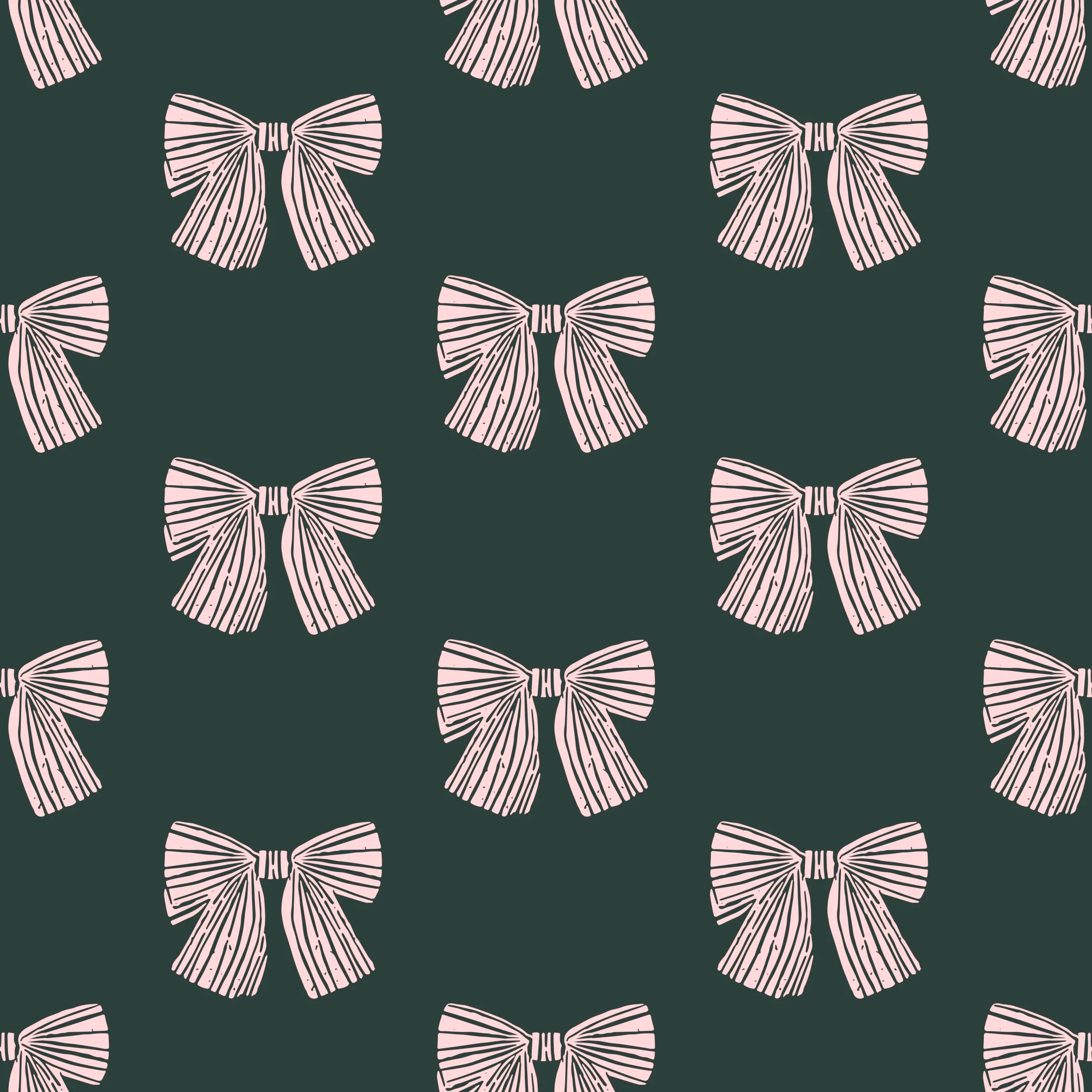 Cute Pink Bow Pattern Wall Covering| Dark Green Peel and Stick Wallpaper image 6