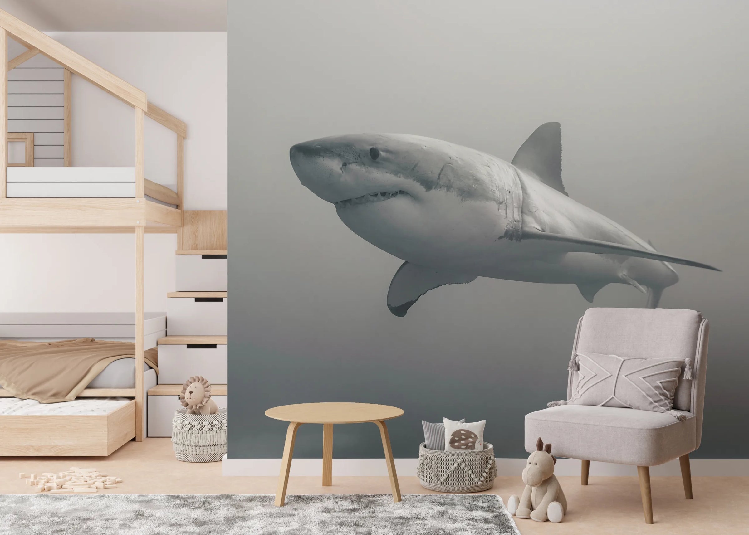 Black And White Shark Wallpaper | Ocean Removable Wall Decor image 2