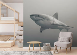 Black And White Shark Wallpaper | Ocean Removable Wall Decor image 2