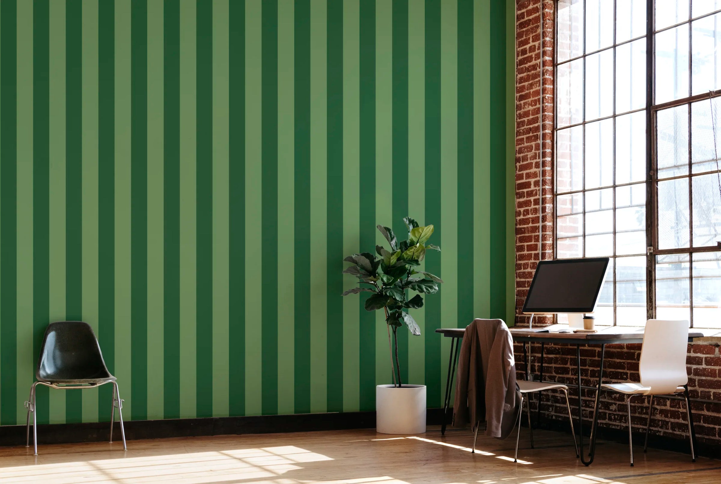 Classic Vertical Green Striped Removable Wall Mural Design image 2