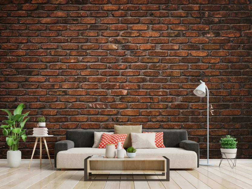 Rustic Dark Red Color Brick Wall Mural Art image 1