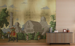 Golden Vintage Indian Elephant | Palace Architecture Self Adhesive Wall Mural image 2