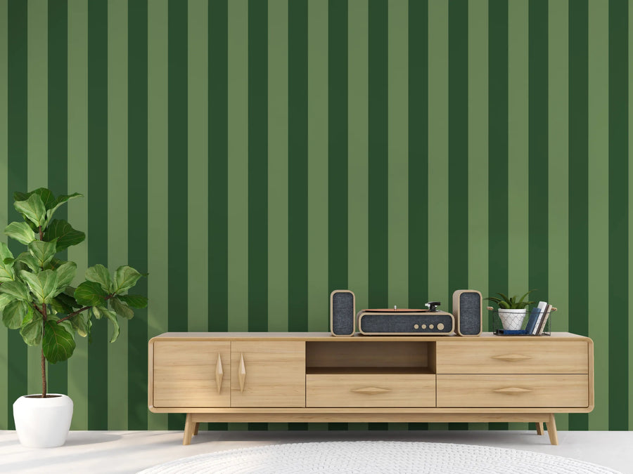 Classic Vertical Green Striped Removable Wall Mural Design