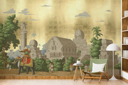 Golden Vintage Indian Elephant | Palace Architecture Self Adhesive Wall Mural image 4