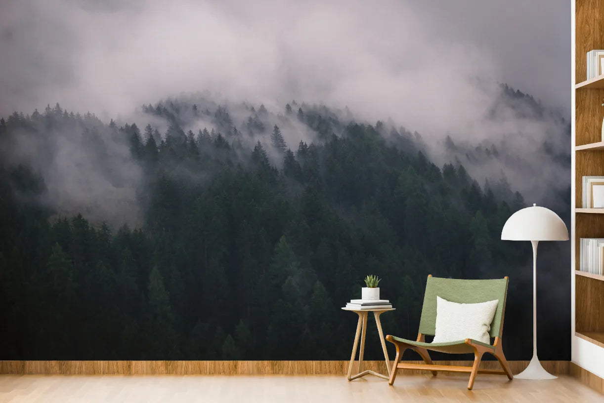 Foggy Lush Forest Peel and Stick Wallpaper for Yoga image 0