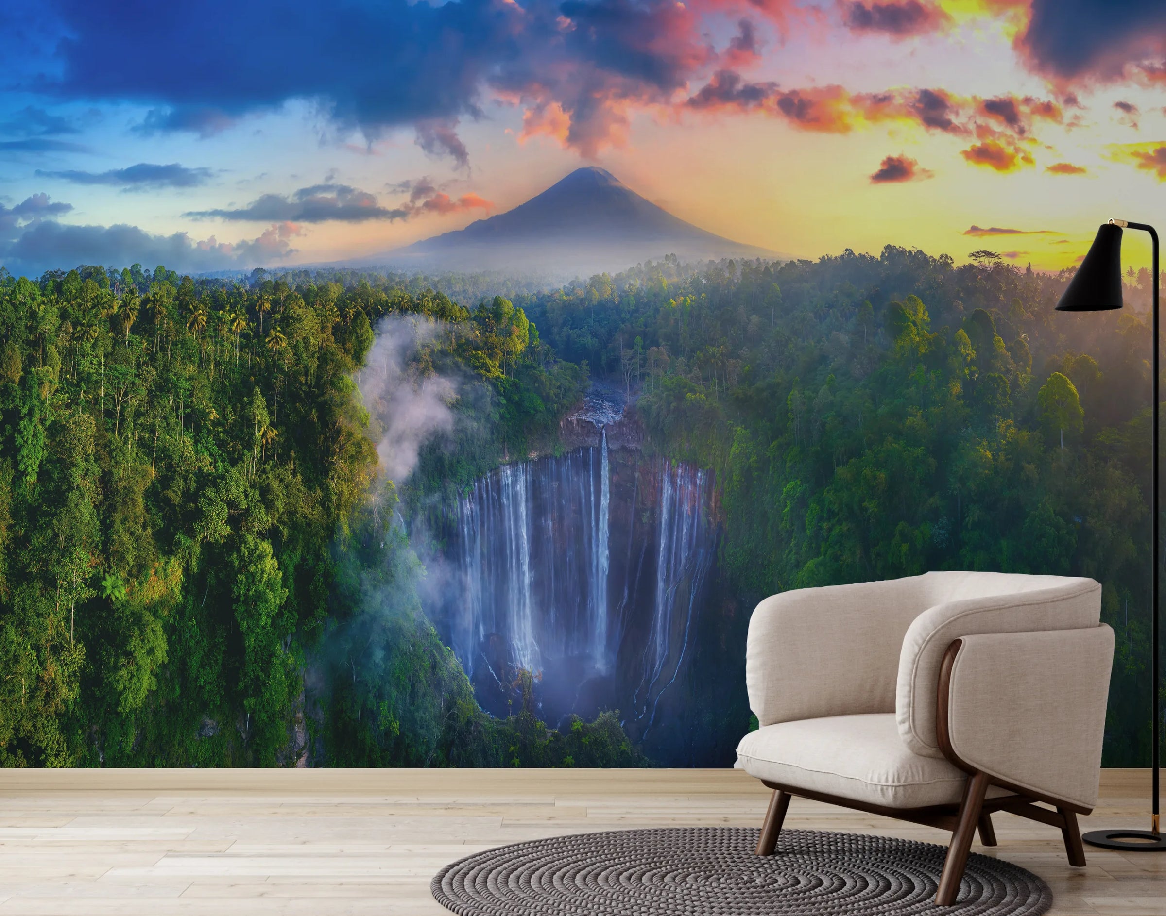 Nature Waterfall Wallpaper | Green Landscape Removable Home Decor image 1