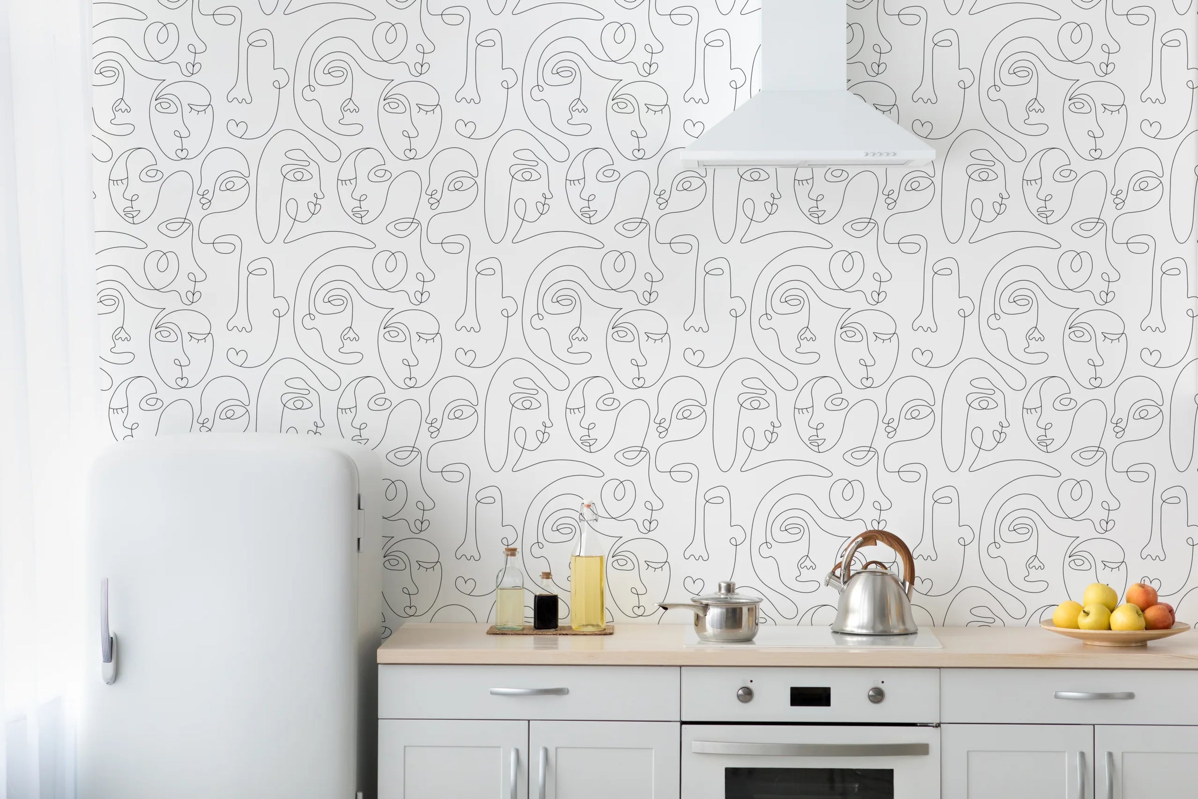 Abstract Face Line Art | Contemporary Artistic Design | Minimalist Style | Living Room Removable Wallpaper image 0