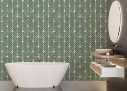 Green and Gold Art Deco Wallpaper | Removable Luxury Wall Decor image 2