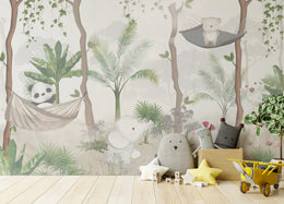 Leafy Heaven And Cute Tot Animal Kids Wallpaper image 2
