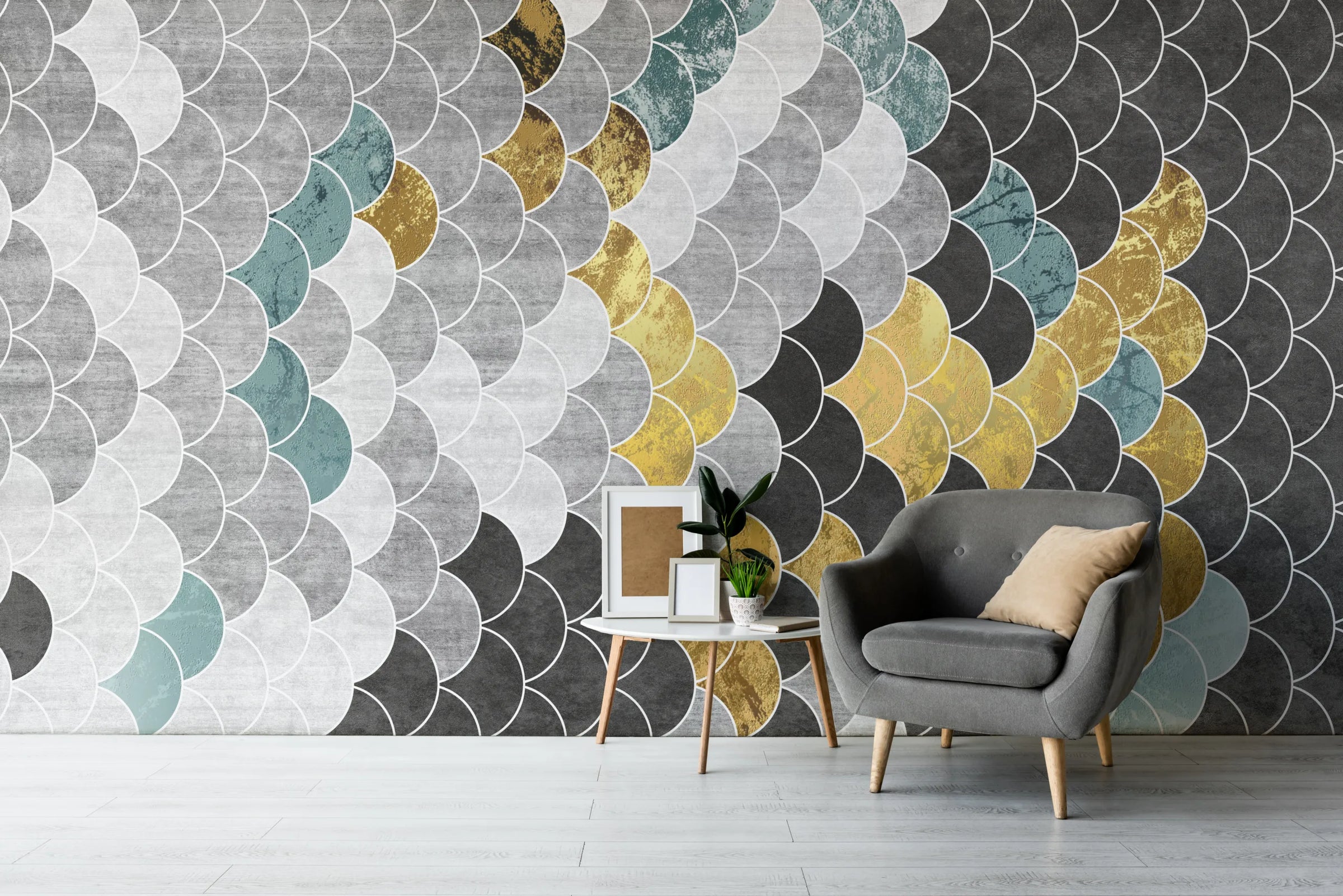 Blue Anaglyph Gold Hexagonal Geometric Abstract Wallpaper image 3