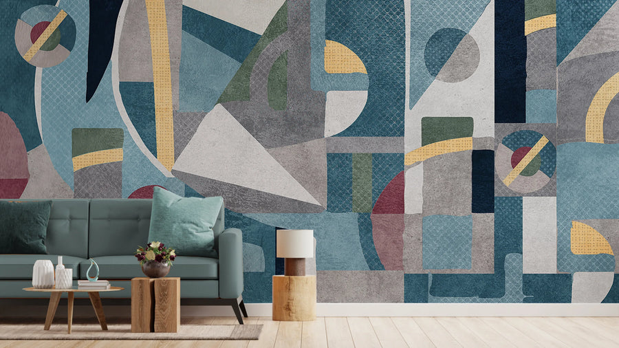 Geometric Wall Art Wallpaper | Blue And Yellow Removable Accent Decor