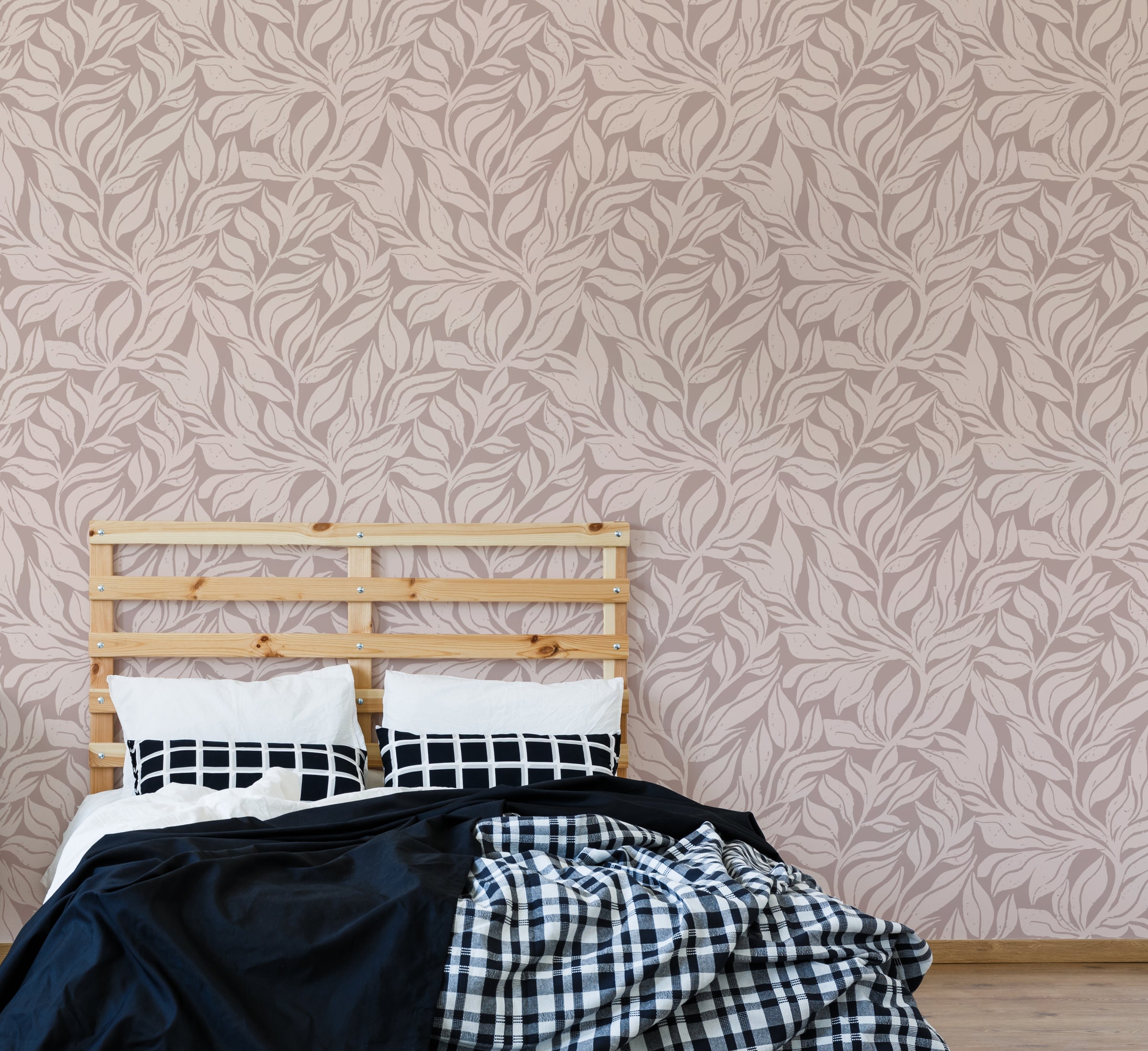 Neutral Leaf Wallpaper | Taupe Beige Botanical Leaves Peel and Stick
