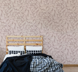 Neutral Leaf Wallpaper | Taupe Beige Botanical Leaves Peel and Stick