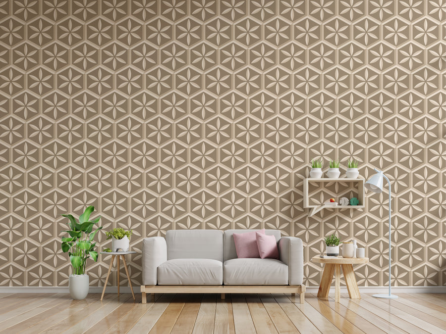 Beige Geometric Decor | Modern 3D Pattern Peel and Stick Wallpaper