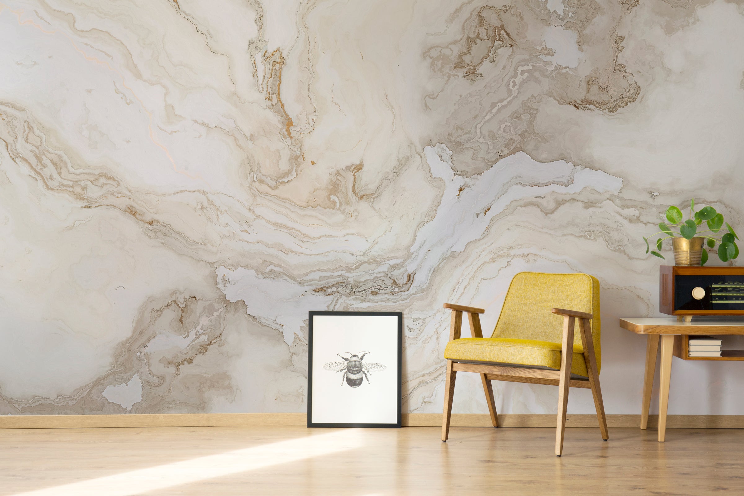 Beige Marble| Neutral Stone Vein | Contemporary | Bedroom Accent Self-Adhesive Vinyl