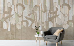 Neutral tone line art wallpaper creating a calm and premium feel in study room space