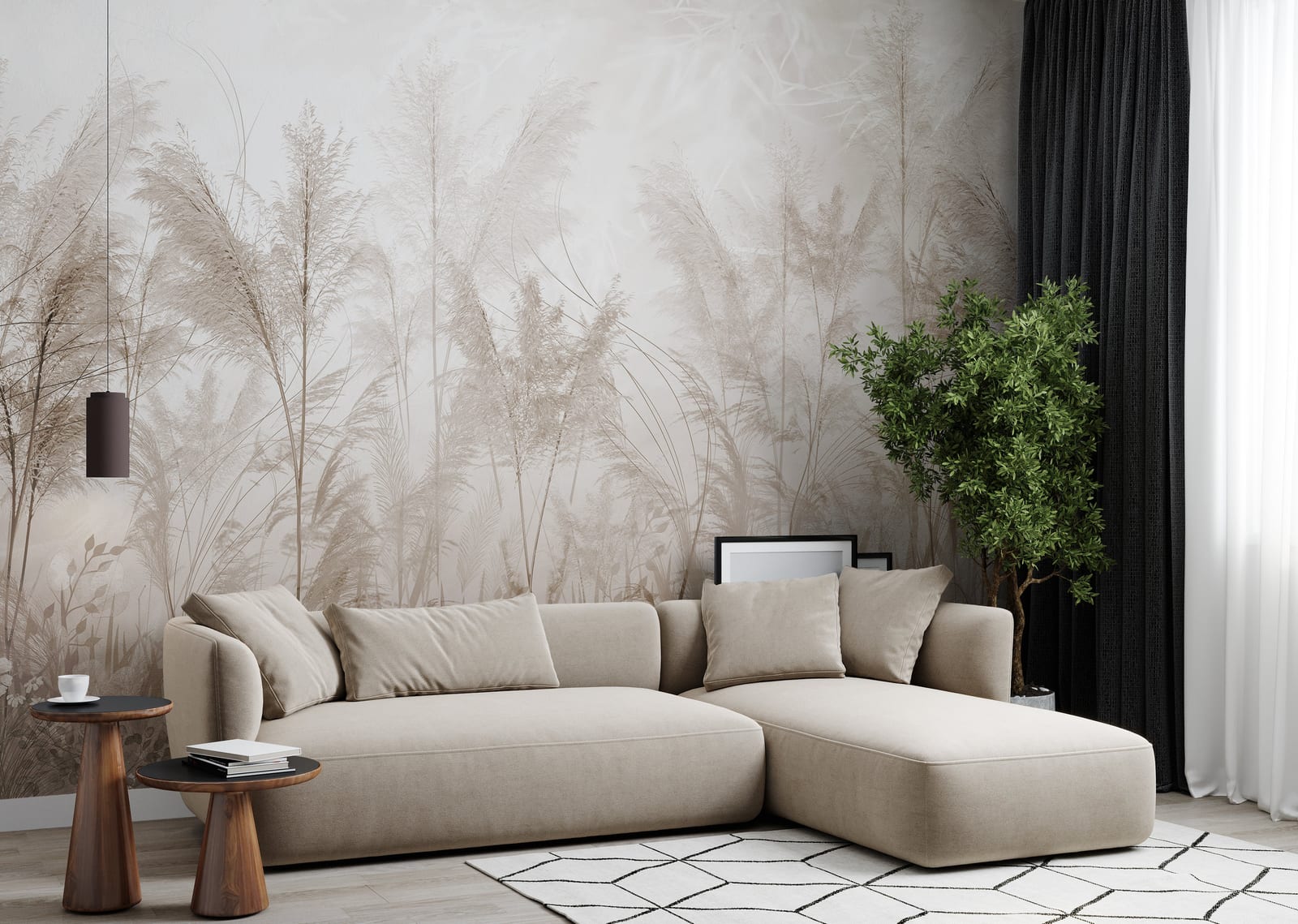 Artistic pampas botanical composition for welcoming living area interior