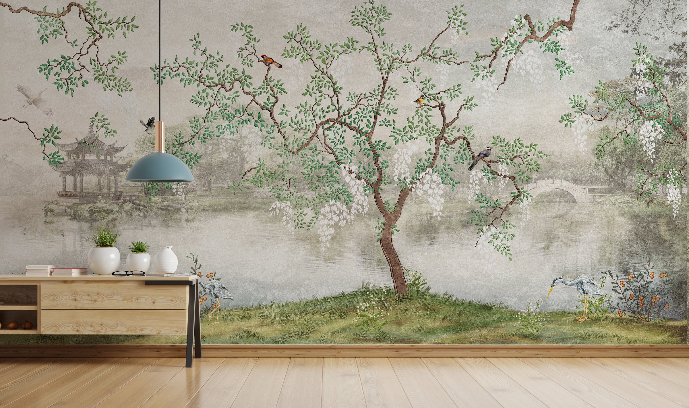 Natural green leaves wallpaper mural for living room wall decor