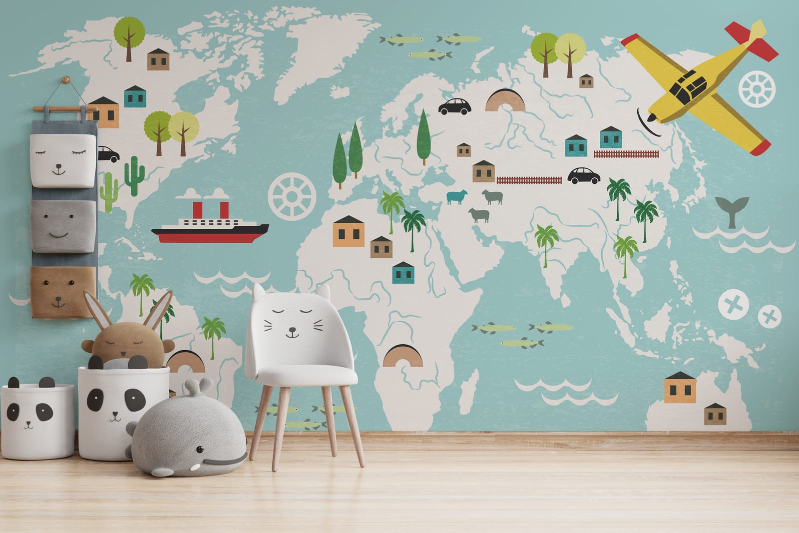 World Map Blue Child Room Peel and Stick Wallpaper