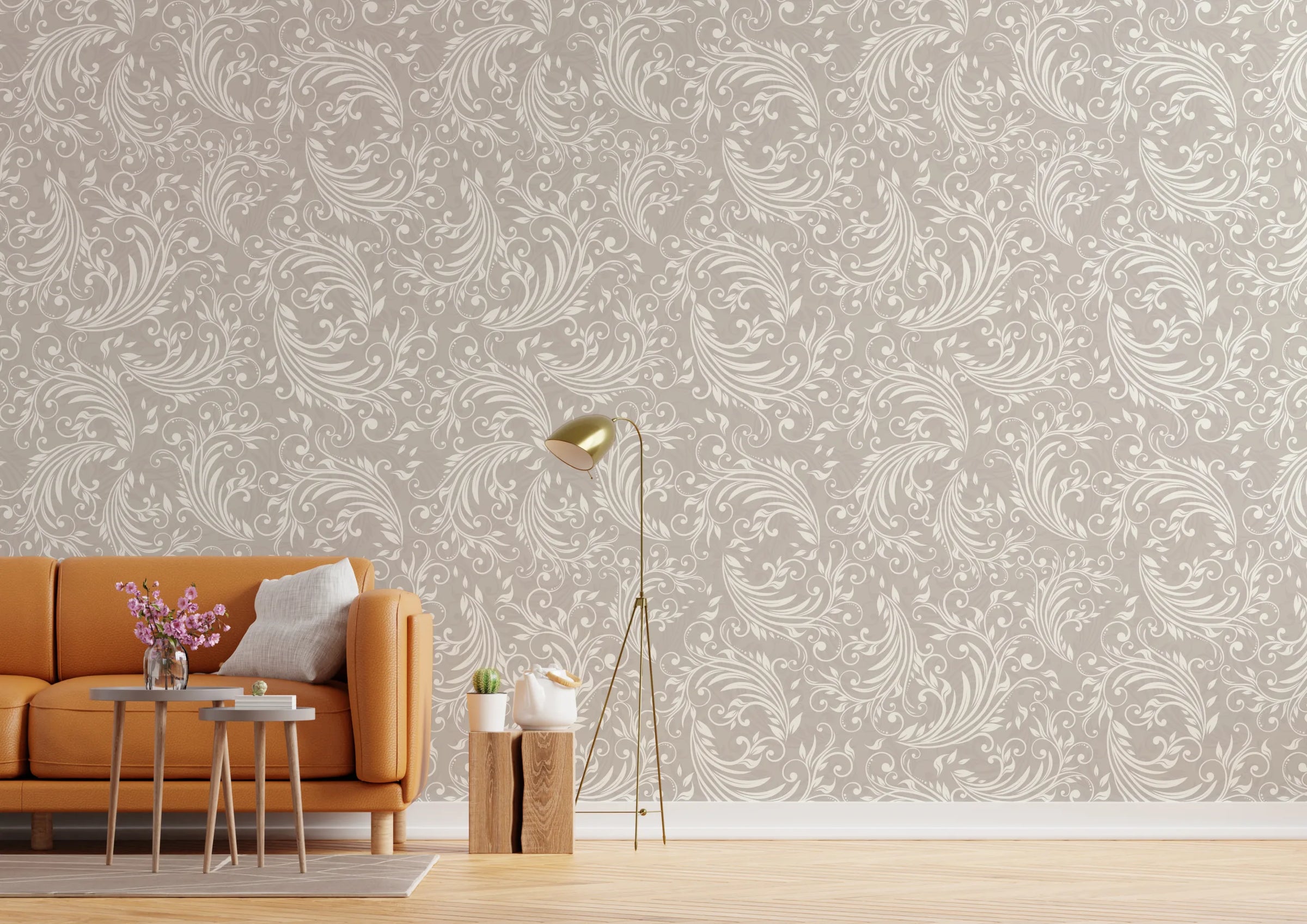 Damask Inspired Scroll Wallpaper | Gray Vintage Baroque Peel and Stick Wallpaper image 4