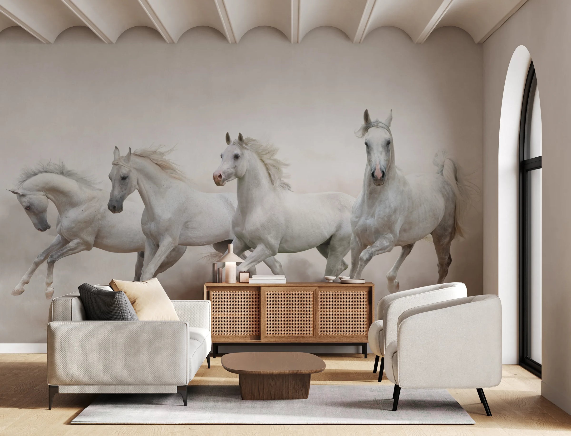 White Horse Running Wallpaper| Luxurious Western Ranch Peel and Stick Decor image 3
