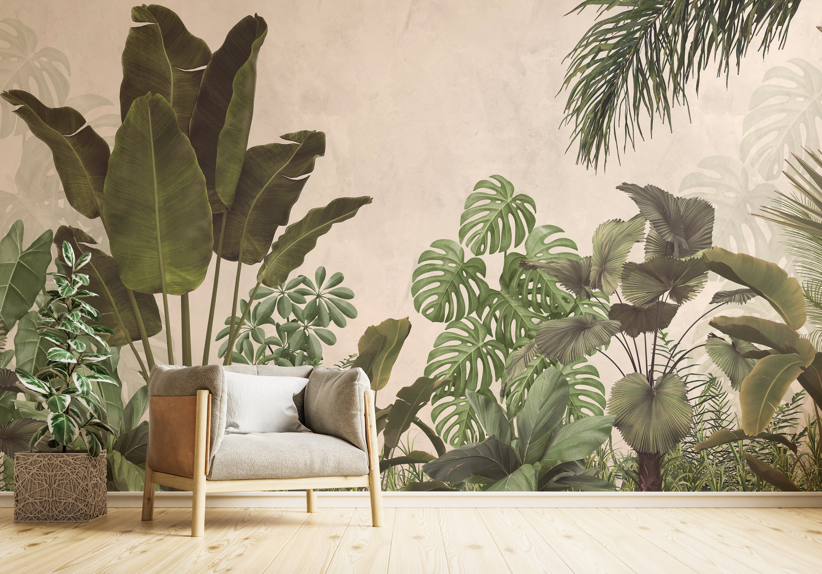 Bohemian Dark Green Tropical Palm Leaves Wallpaper