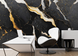 Luxury Black Marble Wall Covering | Gold Vein Removable Wallpaper