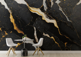 Luxury Black Marble Wall Covering | Gold Vein Removable Wallpaper