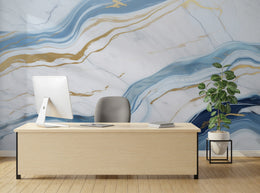 Abstract Blue Gold Marble Wall Decor| Modern Kitchen Removable Wallpaper