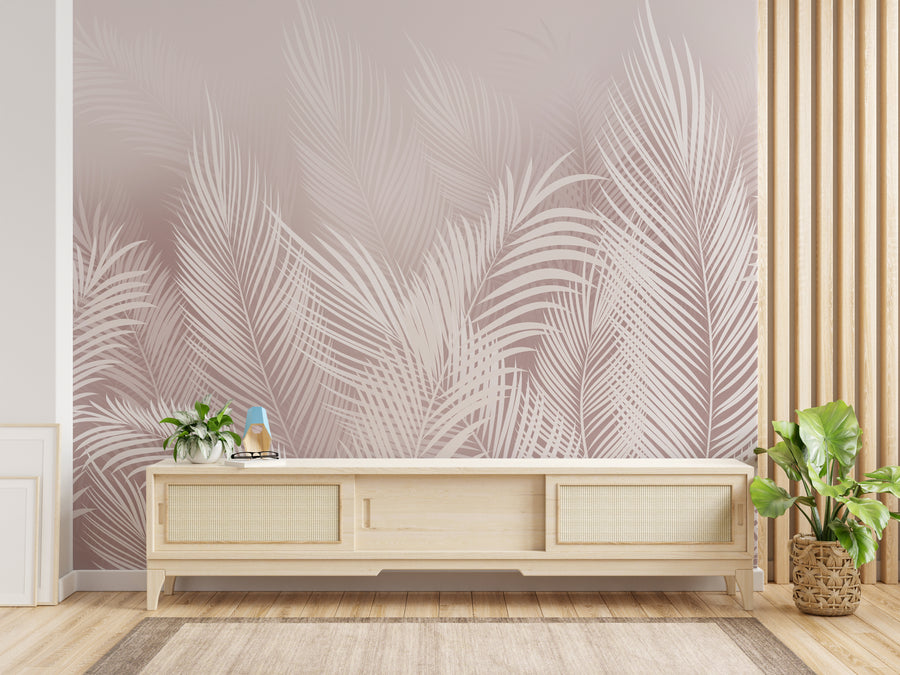 Blush Palm Leaf Wall Mural Best Living Room Self-Adhesive Wallpaper