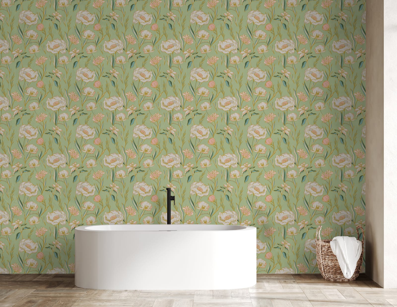 Sage Green Floral Wallpaper | Soft Pastel Peel and Stick Wall Decor for Bedroom