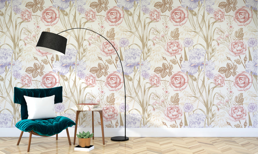 Blush Pink Rose Floral Peel and Stick Wallpaper Botanical Bedroom Accent Wall Decor