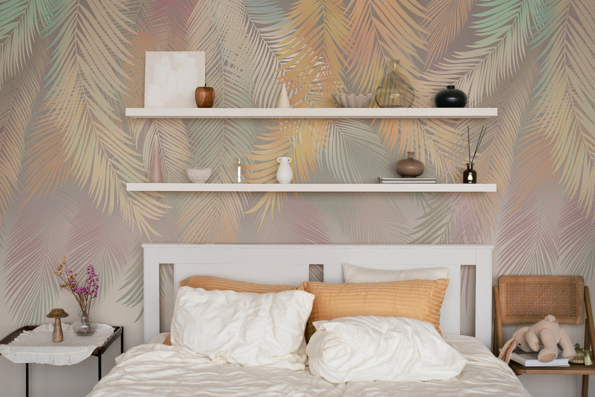 Soft Colors Feather Leaf | Neutral Boho Foliage Peel and Stick Wallpaper