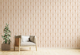 Rust Brown Leaf Wallpaper | Modern Repeat Pattern Art Deco | Peel And Stick