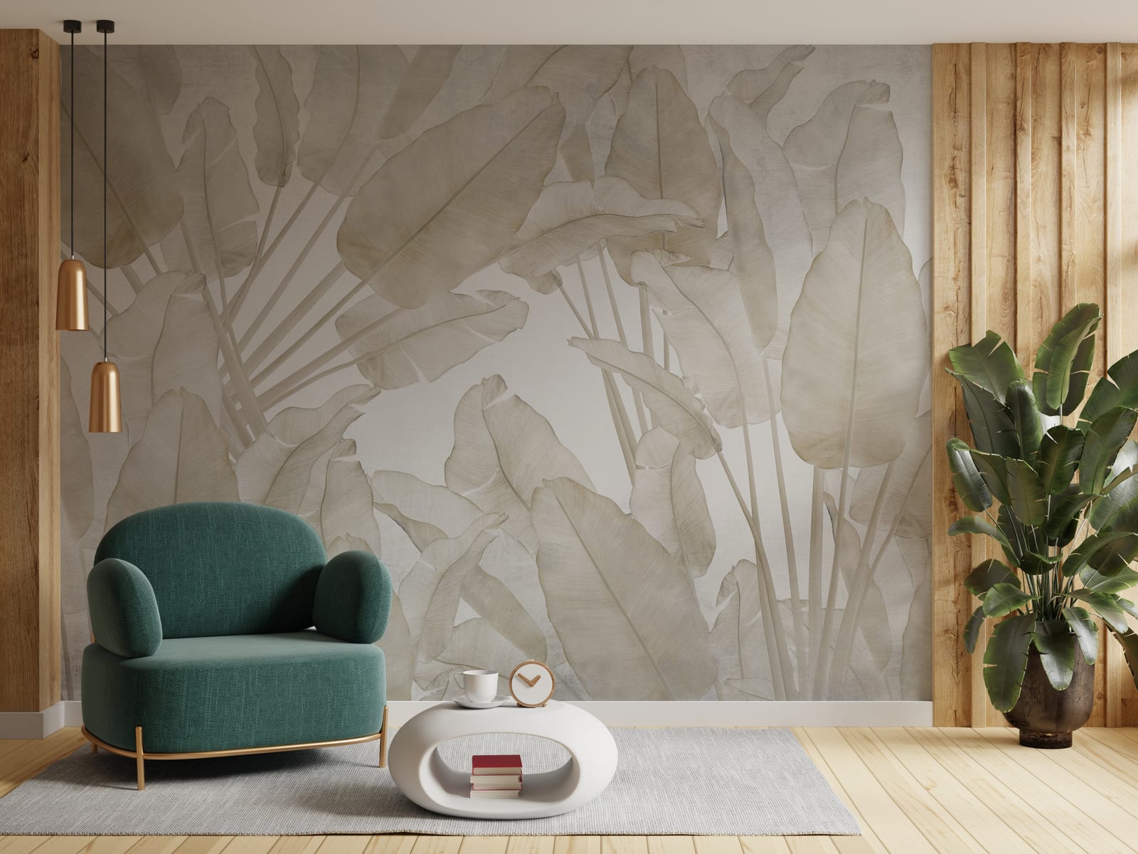 Tropical Banana Leaf Wallpaper | Beige Leaf Wall Design– Peel and Stick