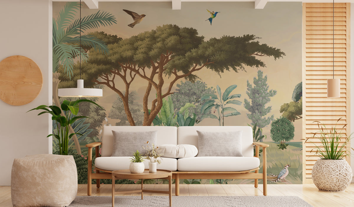 Tropical Forest Wallpaper Green Botanical Landscape Wall Mural Living Room Peel and Stick