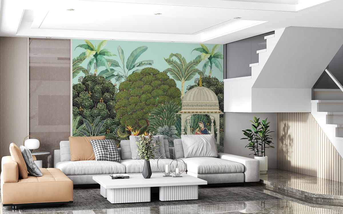 Mughal Style Indian Palace Garden Wallpaper Self-Adhesive Tropical Trees Home Decor